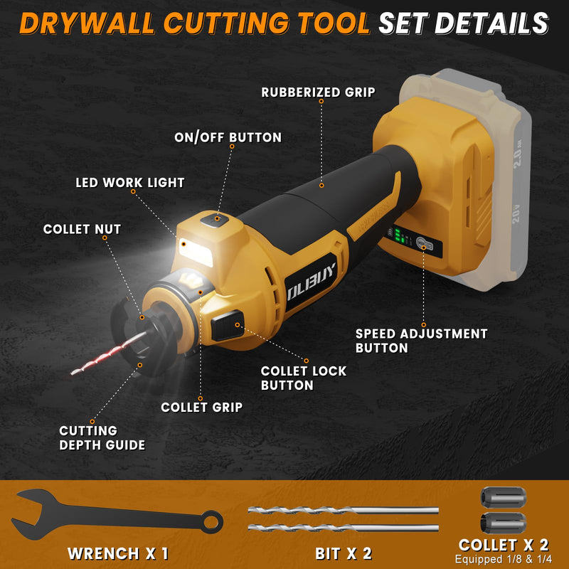 Cordless Drywall Cut-Out Tool for De-walt 20V Battery, 3 Speed Adjustable Brushless Rotary Saw with Up to 30000 RPM, Drywall Rotary Cutting Tool for Sheetrock,Wood,Plywood(Tool Only)