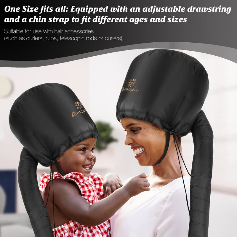 Bonnet Hood Hair Dryer Attachment - Soft, Adjustable Extra Large Bonnet Hair Dryer for Speeds Up Drying Time at Home, Easy to Use for Styling, Curling and Deep Conditioning (Black) Black