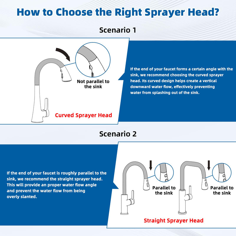 Hibbent Curved Pull Down Kitchen Faucet Head Replacement, 3-Function Kitchen Sink Spray Nozzle with 14 Adapters, Anti-Splash, Compatible with Kohler Bent Faucets, Brushed Nickel Curved Spray Head