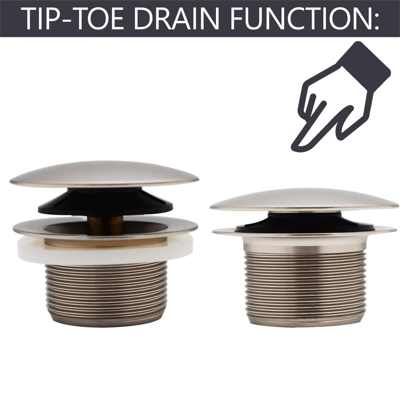 Westbrass A398R-07 1-1/2" NPSM Coarse Thread Mushroom Tip-Toe Bathtub Drain Stopper, Satin Nickel
