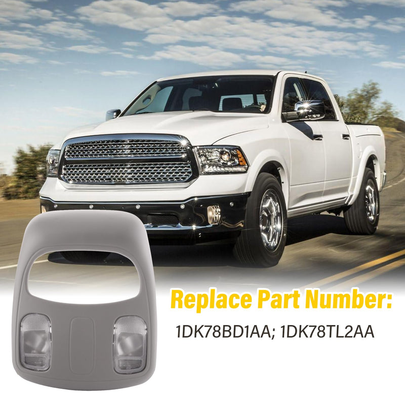 Overhead Console Roof Dome Light Interior Gray Map Reading Light Lamp Assembly, Compatible with 2002-2010 Dodge Ram 1500 2500 3500 4500 5500 Overhead Console Replace# 1DK78BD1AA 1DK78TL2AA Gray-Halogen Lamp Assembly