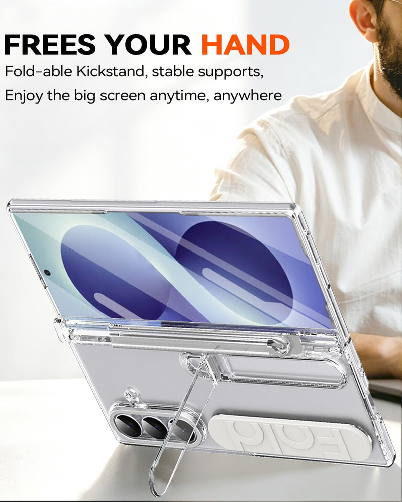 Finger Strap for Samsung Galaxy Z Fold 8 Ultra Case with S Pen Holder & Stylus, Full Coverage Hinge Protection Screen Protector Kickstand Hand Holder Grip Cover Case for Z Fold 8 Ultra Clear