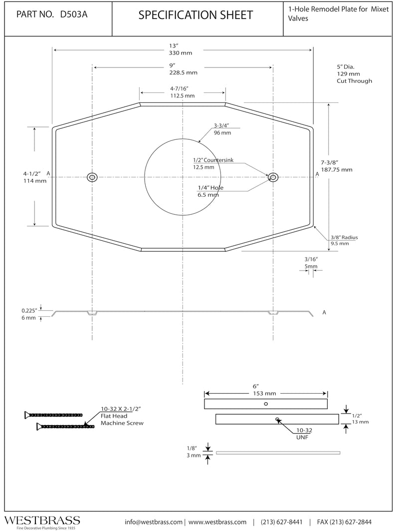 Westbrass One-Hole Remodel Plate for Mixet, Oil Rubbed Bronze, D503-12