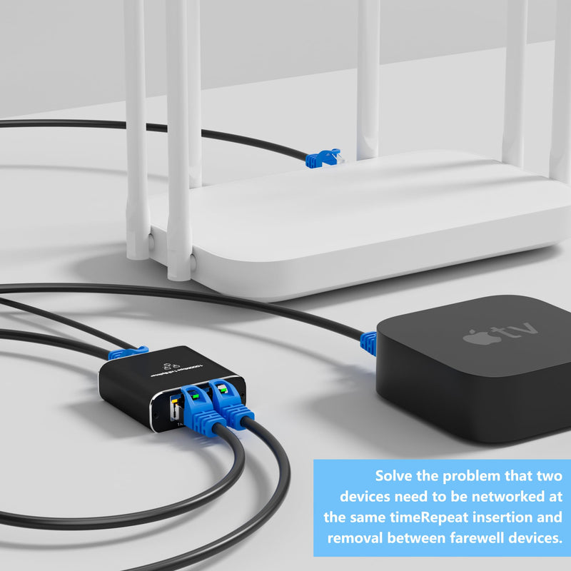 Ethernet Splitter 1 to 2 Out Adapter, High Speed RJ45 Splitter with USB Power Cable, Gigabit LAN Internet Distributor 1 to 2 Connector, 1000Mbps for Cat5/5e/6/7/8, 2 RJ45 Simultaneously Networking