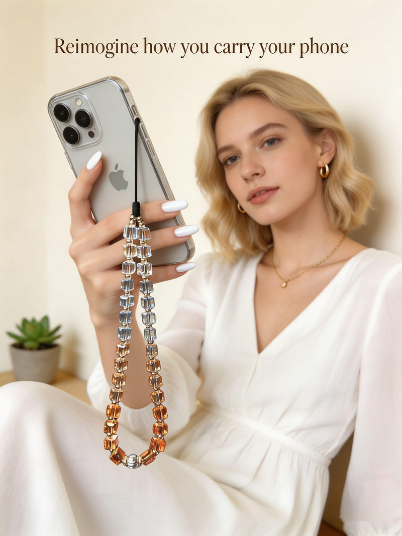 2 Pcs Phone Charm Strap Hand Wrist Strap Camera Lanyard Pearl Beaded Cute Chain String Accessories Universal for iPhone 17 Pro Max 16 15 14 for Samsung Women Girls Keychain Bag Autumn Crystal and Star