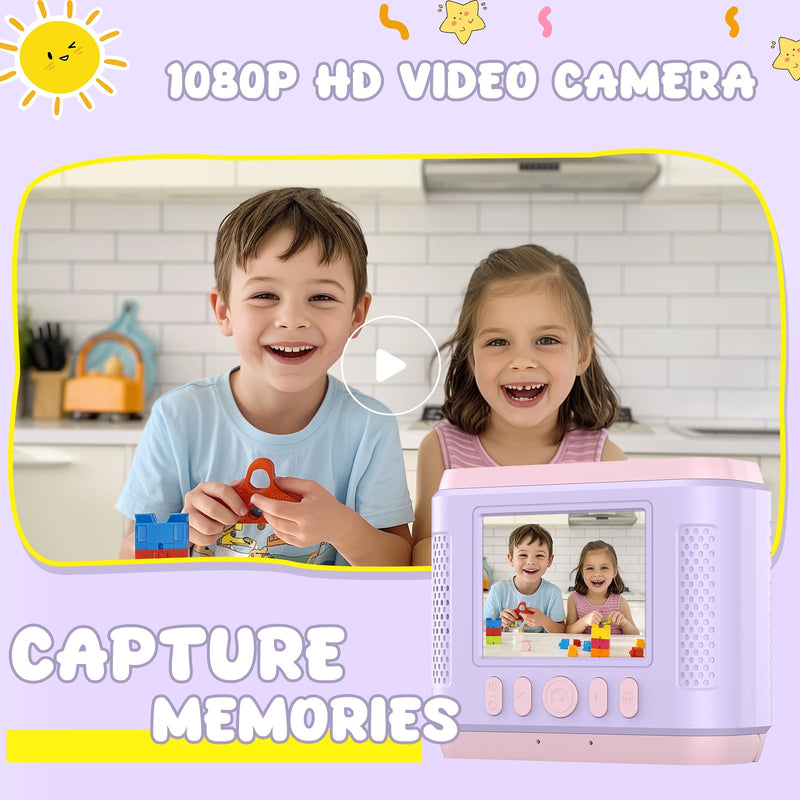 Instant Print Camera for Kids,2.4 Inch Screen Kids Instant Cameras,Christmas Birthday Gifts for Girls Age 3-12, Portable Toddler Toy for 3 4 5 6 7 8 9 10 11Year Old Girls Boys Pink