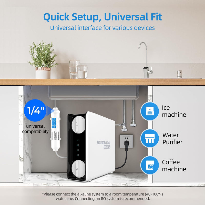 MIZUDO 12 Months Remineralization Filter, 1/4" Quick Connect Alkaline Filter for RO Reverse Osmosis System Under Sink, PH Balance and Restore Minerals, 10-inch PH Alkaline Filter