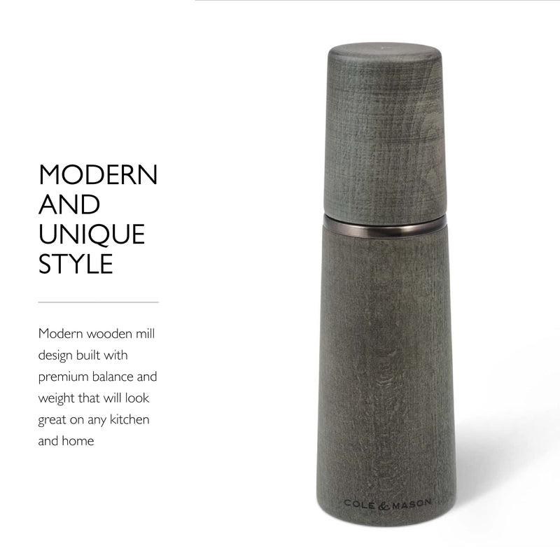 Cole & Mason Marlow Rustic Grey Wood Pepper Mill - Balanced Pepper Grinders - Refillable Spice Tools - Adjustable Peppercorn Grinder Settings - Dark Grey Marlow Gray
