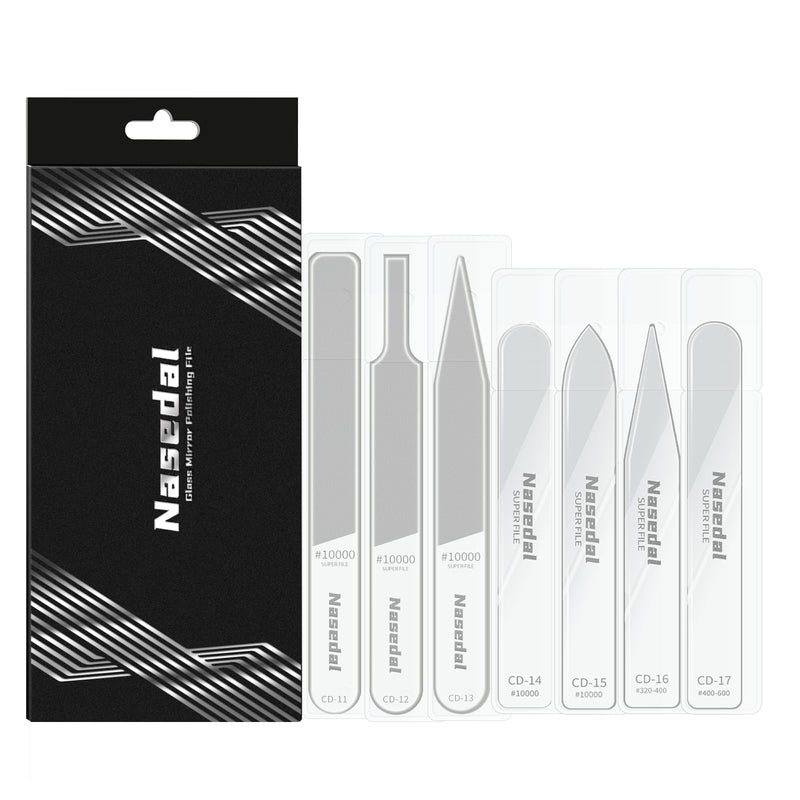 7pcs Hobby Model Glass File Kit for Gunpla, Scale Model 3D Print Polishing Tool #10000 Grit Ultra Fine Glass Mirror Sanding Files for Gundam Buidling, Plastic, Wood & Resin Parts 7pcs Complete Kit