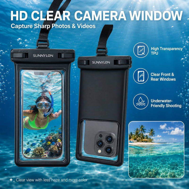 3D TPU Waterproof Phone Pouch, IPX8 Underwater Phone Case 100FT, Touch Screen Cell Phone Dry Bag with Lanyard, 7 Inch Fits iPhone 17-14 Pro Max, Samsung Galaxy S26/S25/S24 Ultra (Blue+Black) Blue+Black