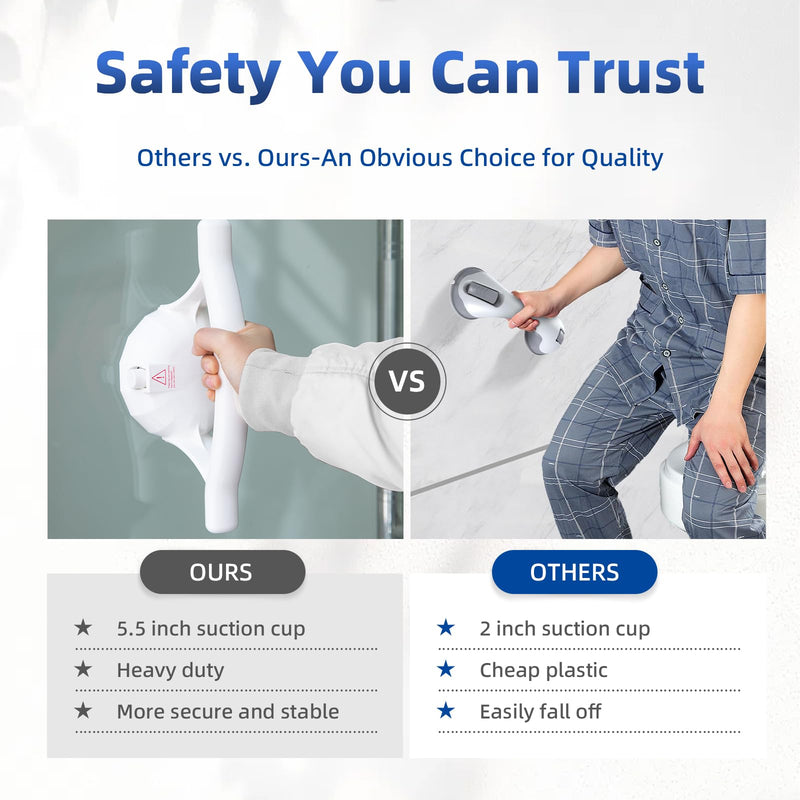 Upgraded Suction Grab Bars for Shower, 440lb Bathroom Safety Grab Bars for Bathtubs and Showers Heavy Duty, No Drilling Strong Suction Shower Handle for Seniors Elderly Disabled,Pregnant 1 Pack