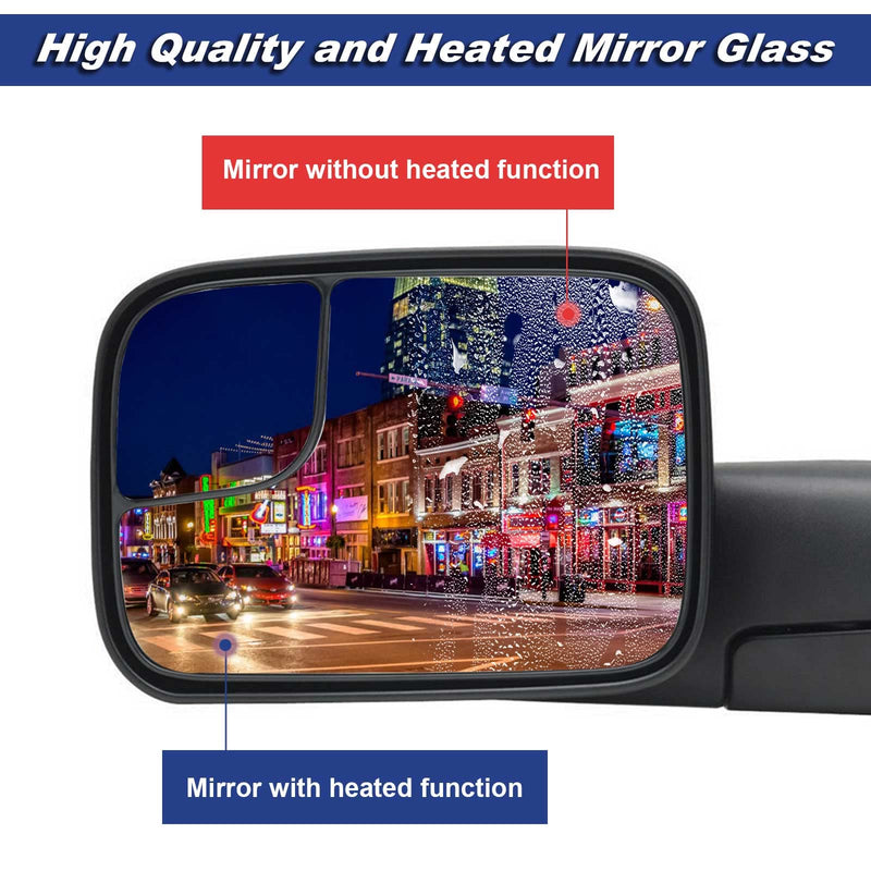 Heated Mirror Glass Left Driver Side Compatible with Dodge Ram 1500 2500 3500 2005 2006 2007 2008 2009 Replace# 5161011AA With spotter mirror Driver Left Side