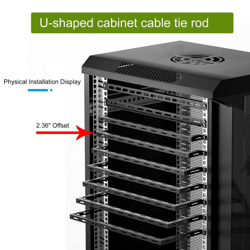 0.5U Rack Horizontal Mountable Cable Lacing U Bar, 19" Cabinet | Depth 2.36" ,with 4pcs Cage Nuts & Screws, 20pcs Cable Ties, fit for Network Cabinet Mount Wire Management