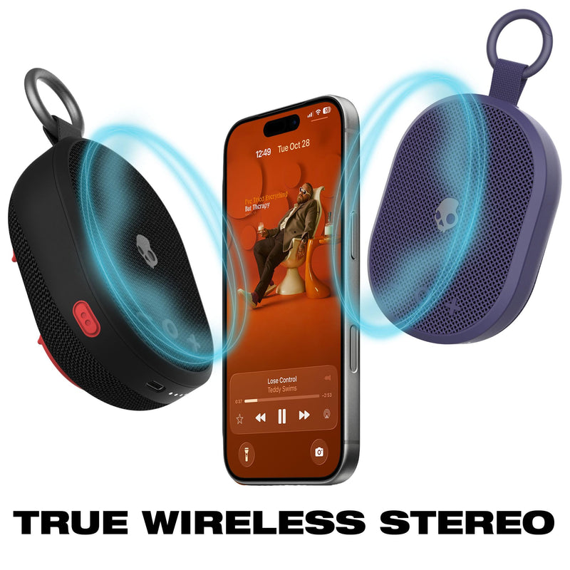 Skullcandy Kilo 2 Wireless Bluetooth Speaker, IPX7, 24-Hour Battery | Waterproof, True Wireless Stereo, Touch Controls, Punchy Bass, Carabiner and Strap Included, Rechargeable Battery Future