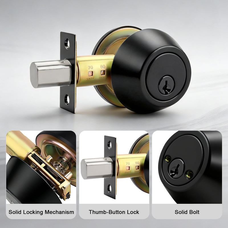 1 Pack Double Cylinder Deadbolts Flat Black, Keyed Two Sides Deadbolt Lock, Matte Black Interior & Exterior Door Hardware (for Entrance Lock and Front Gate) 1