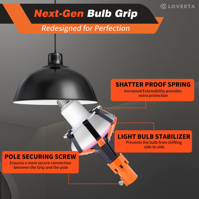 LOVEETA® Gen2 12Ft [18Ft Reach] Lightweight Extendable Light Bulb Changer Pole for High Ceilings – Telescopic Light Bulb Pole Changer with Bulb Gripper - Champagne Gold 12Ft (18Ft Reach)