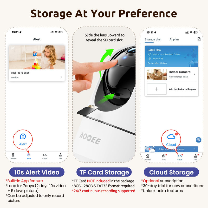 AOQEE 5G Cameras for Home Security Indoor, Pet Monitor w/Phone APP G5 2Pcs | Dual-Band Wi-Fi Indoor Camera with 24/7 TF Card Storage, 360 PTZ Auto-Tracking Pet/Dog/Cat/Puppy/Nanny, Motion Alert, Plug-in White-2Pack