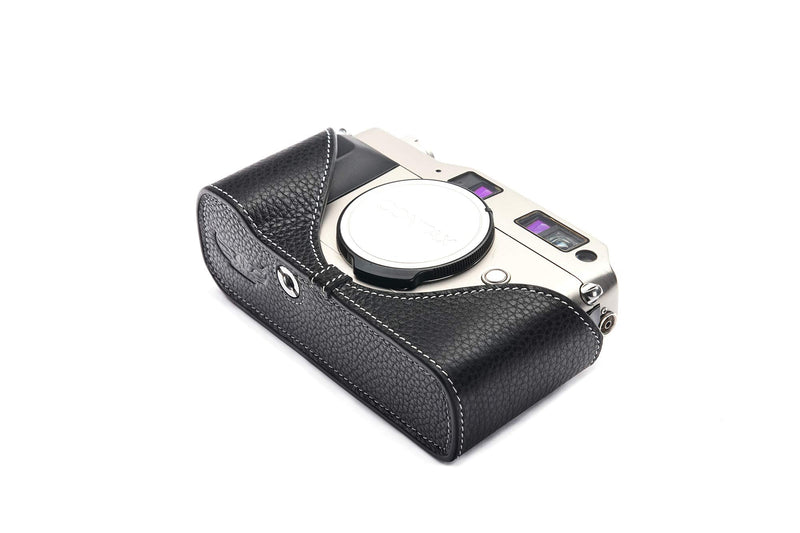 Contax G1 Case, BolinUS Handmade Genuine Real Leather Half Camera Case Bag Cover for Contax G1 Camera with Hand Strap (Black) Black
