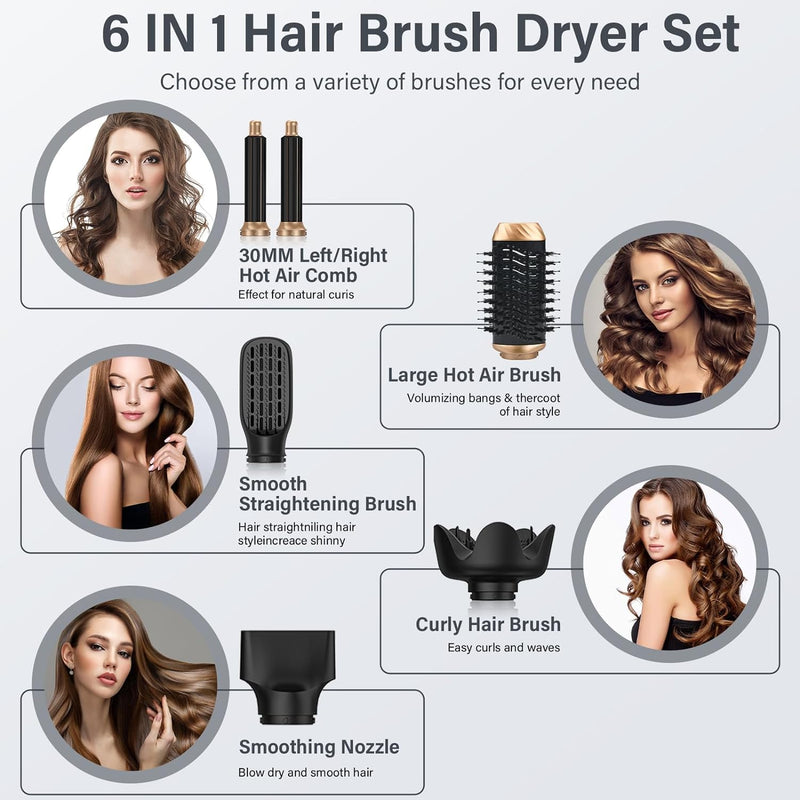 KYN Hair Styler 6-in-1, Air Auto-Wrap Curls, Cushioning Diffuser, Blow Dry Hot Brush, Paddle Smoother & Nozzle Ionic Hairdryer Ideal Gifts for Women Multi Styling Foldable