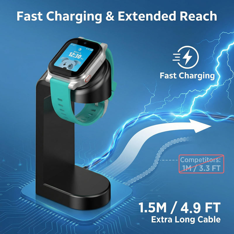 Charger Dock Compatible with AT&T Amigo Jr Kids Smart Watch 2/1, Fast Charging Watch Dock with 4.92 Ft Cable & Adapter, Magnetic Watch Charging Stand, Kids Smartwatch Accessories