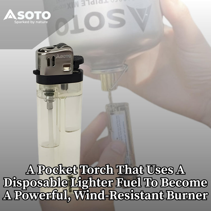 SOTO Butane Torch Lighter, Compact Windproof Pocket Lighter, Refillable, Adjustable Flame, Durable and Portable for Camping, Hiking, BBQs, and DIY Projects. Shipped Empty.