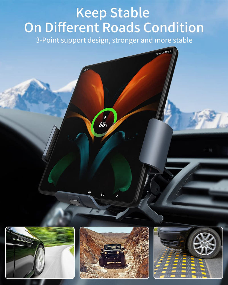 Dual Coil Wireless Car Charger Mount,for Galaxy Z Fold Series | Fast Wireless Charger With Auto Clamping Design,Fits Galaxy Z Fold7/6/5/4/3,Supports Air Vent And Dashboard Installation