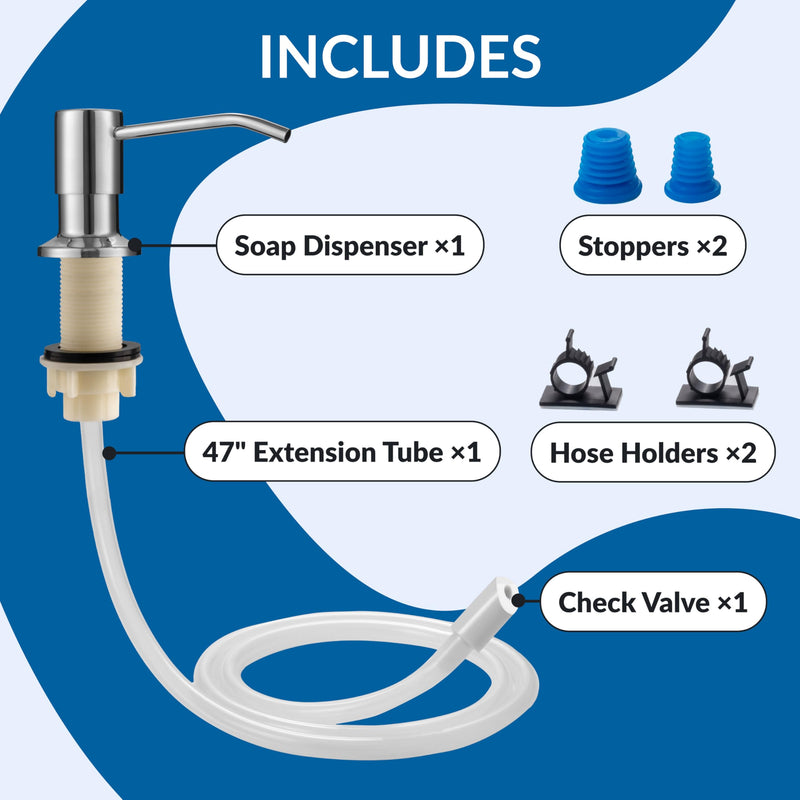Soap Dispenser for Kitchen Sink,Chrome Stainless Steel Countertop Dish Sink Soap Dispenser Pump with 47 '' Extension Tube kit Chrome