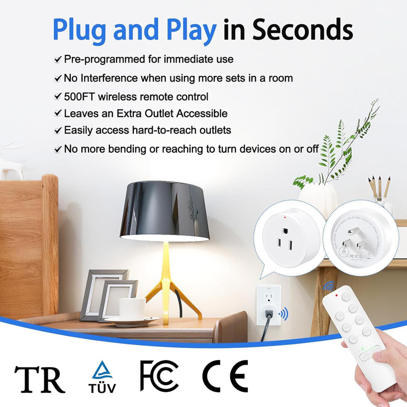 Greencycle Remote Control Outlet with Timer,1 Wireless Switch 3 Outlets | 200FT Long Range,15A/1875W,5 Timer Settings,Programmable and Expandable,for Lamps,Fans,Christmas Lights,Household Appliances 1 Remote 3 Outlets Handheld Switch