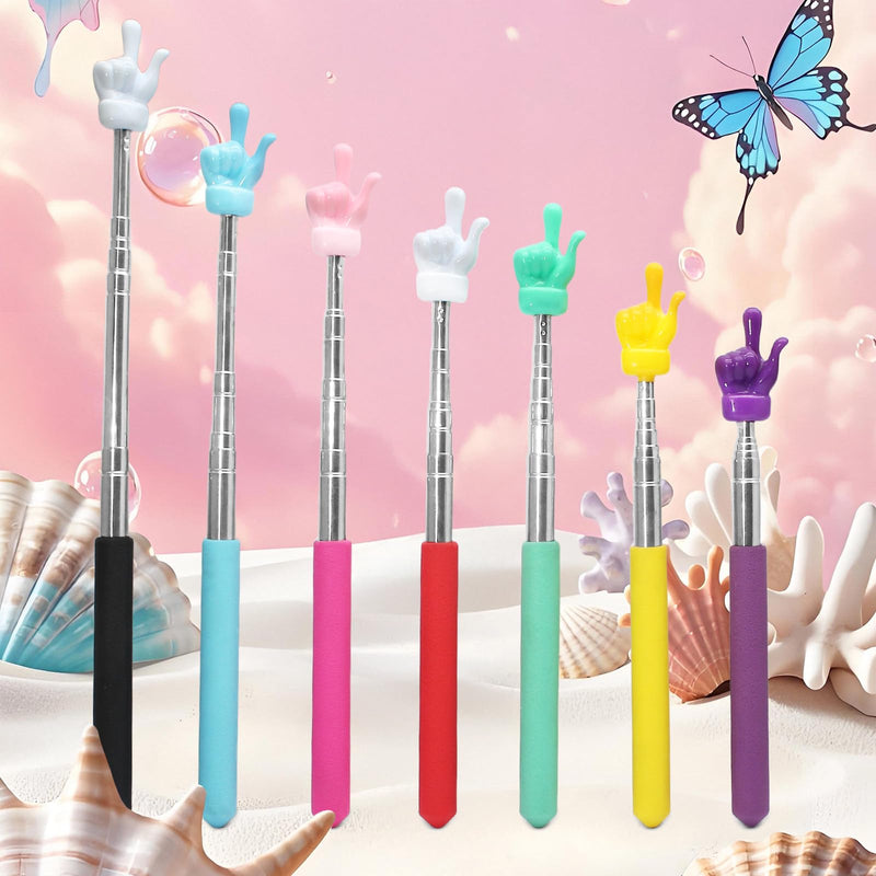 7 Pack Telescopic Teachers Pointer, Retractable Finger Pointer Sticks for Classroom, Stainless Steel Finger Stick for Lectures, Presentations (7 Colors Each 1)