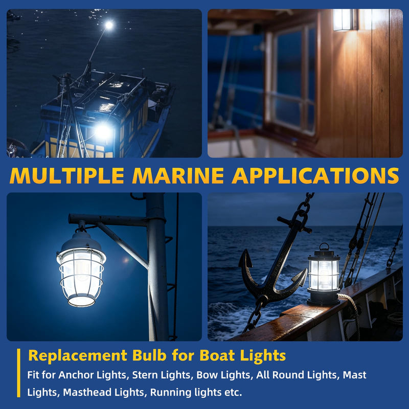 T10 Wedge Base Boat Light LED Bulb 12-24V, 6000K White Marine Navigation Lights Replacement for Anchor Stern Interior All-Round Masthead Trailer Deck Light, Fits Pontoon Boats Sailboat Kayak (4PCS) 4 Pcs
