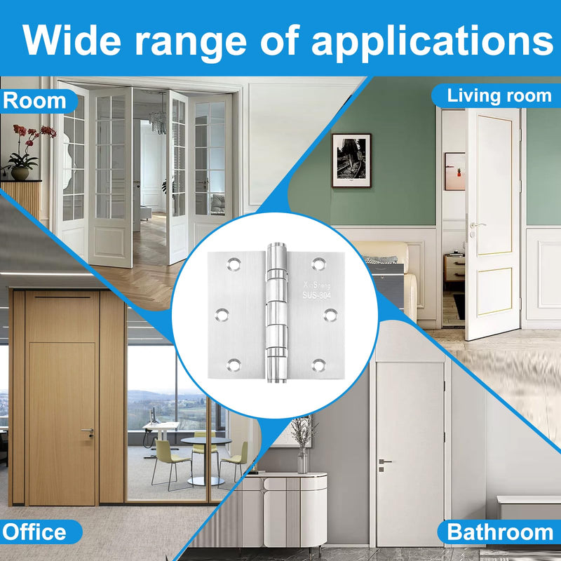 3.5" 304 Stainless Steel Door Hinges XINSheng Security 3 Pack | Ball Bearing Smooth | Square Corner | Non-Detachable Security Pin | 304 Steel Rust Proof | Interior & High-Salt Environments