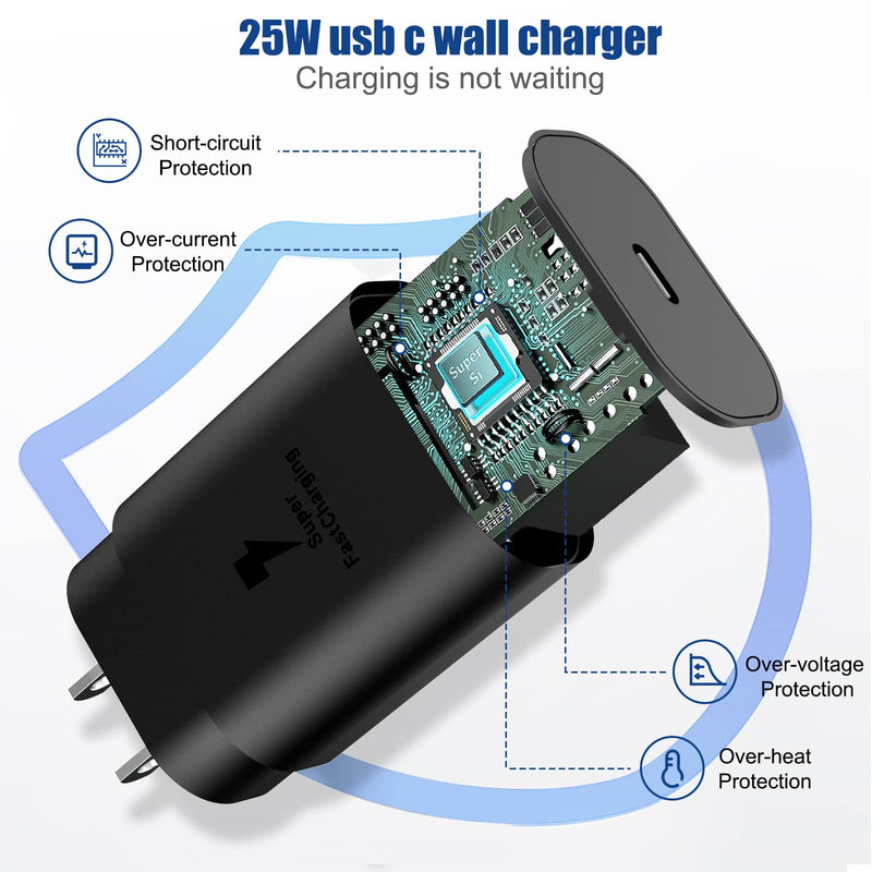 2 in1 Samsung Watch Charger,25W USB C Fast Charger Compatible with Galaxy Watch 6/6 Classic/5 Pro/5/4 /4 classic/3/Active2/1 and Galaxy S23 Ultra/S22/21/20 Note20/10 Z Fold 4(5ft)