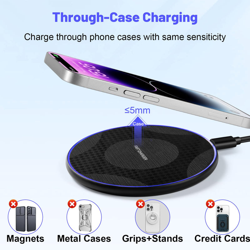 Wireless Charger, 15W Max Fast Wireless Charging Pad Compatible with iPhone 15/15 Pro/15 Plus/15 ProMax/14/14 Pro/14 Plus/13/12/Samsung S24 /S24Ultra/S23 Ultra/S22/S21/S20/Note 10, AirPods Pro