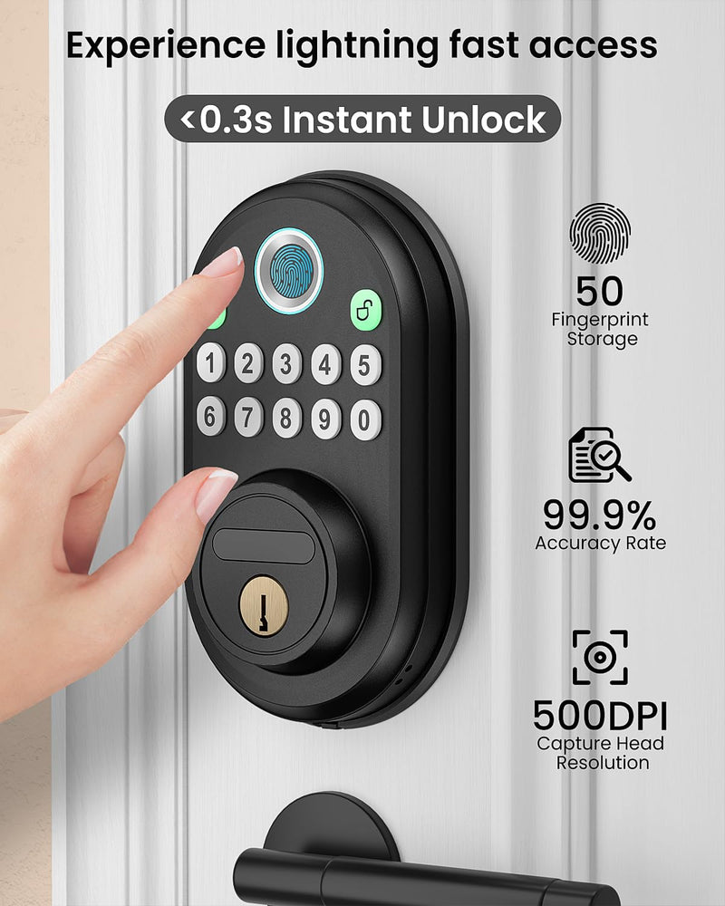 Fingerprint Door Lock with Keypad - Keyless Entry Smart Deadbolt Lock for Front Door with 2 Keys, Auto Locking, Easy Installation, Modern Digital Lock with Code for Smart Locks & Home Security