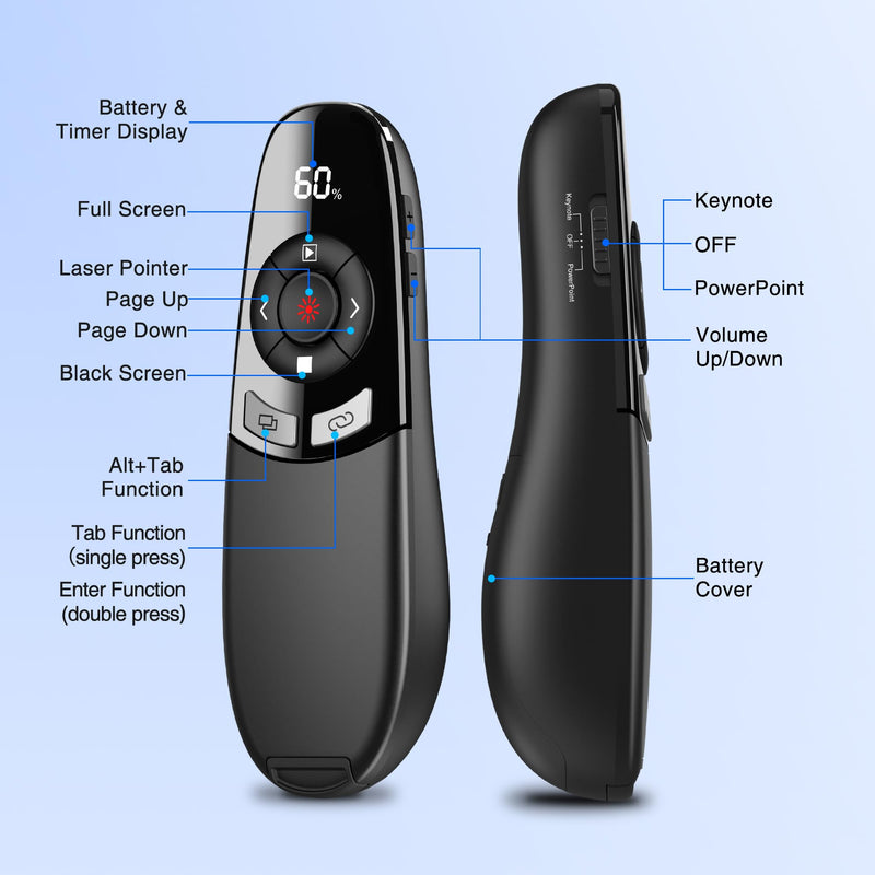 Presentation Clicker for PowerPoint with Red Laser Pointer and Timer, Wireless Clicker for Laptop Presentations Remote, Power Point Remote Clicker for Computer/Mac/PPT/Google Slide Advancer