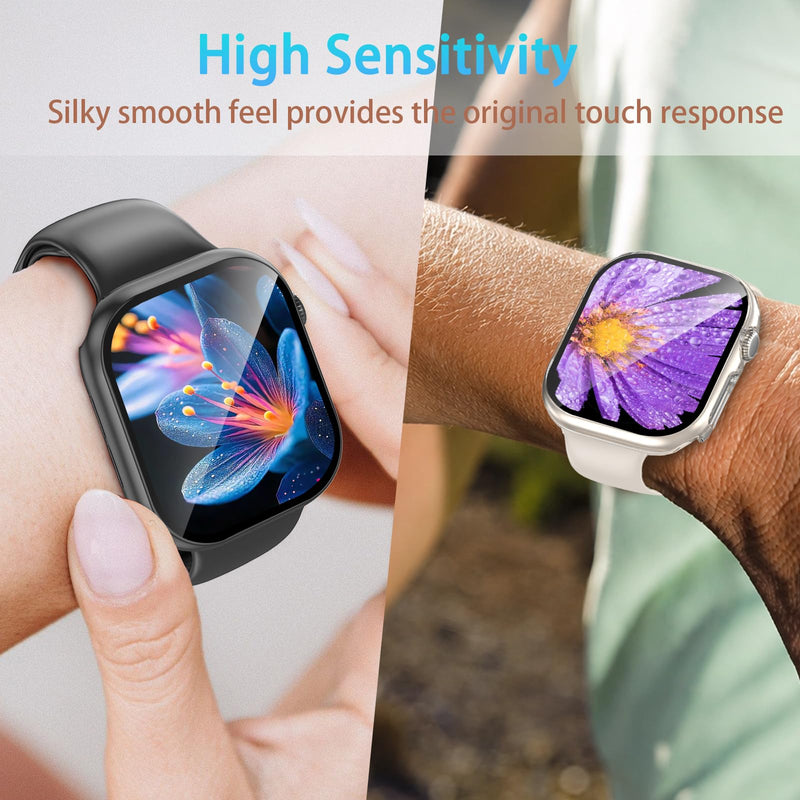 Case and Band for Apple Watch Band 40mm 41mm 44mm 45mm 42mm 49mm Women Men, Soft Silicone Replacement Strap, Protective Cover Screen Protector for iWatch Series 9 8 7 6 5 4 SE Ultra Black 44mm(Series 6/5/4/SE)