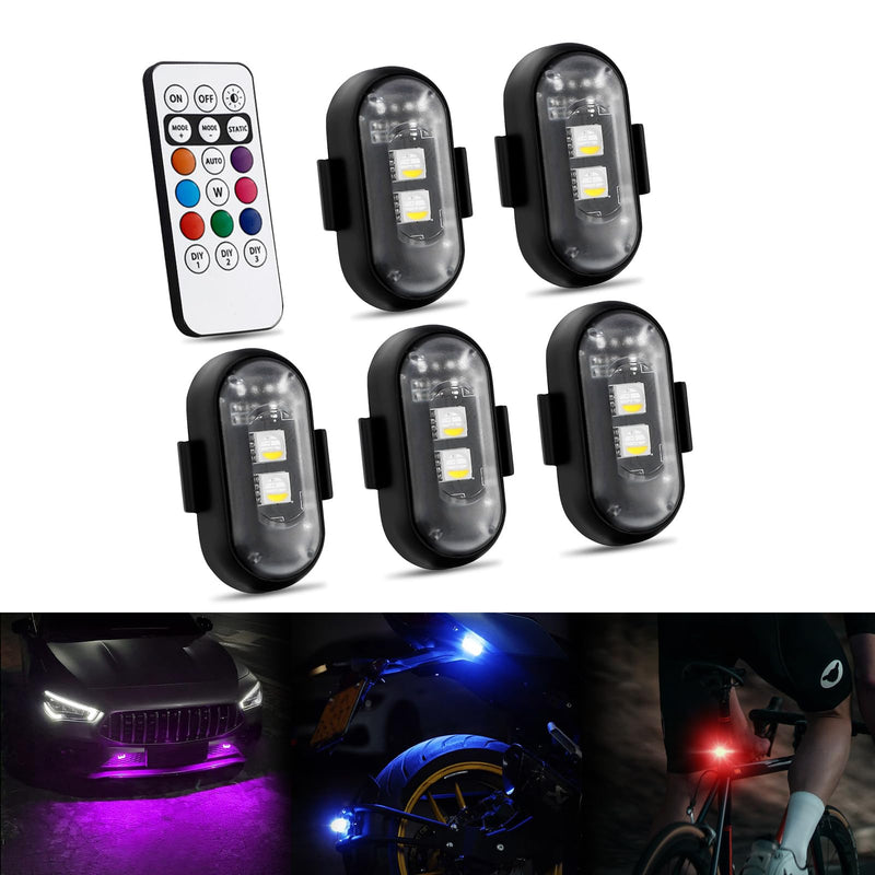 Wireless LED Strobe Lights for Trucks Cars Motorcycles Bikes Remote Control Warning Flashing Anti-Collision Light Mini RGB USB Rechargeable Magnetic 5PCS