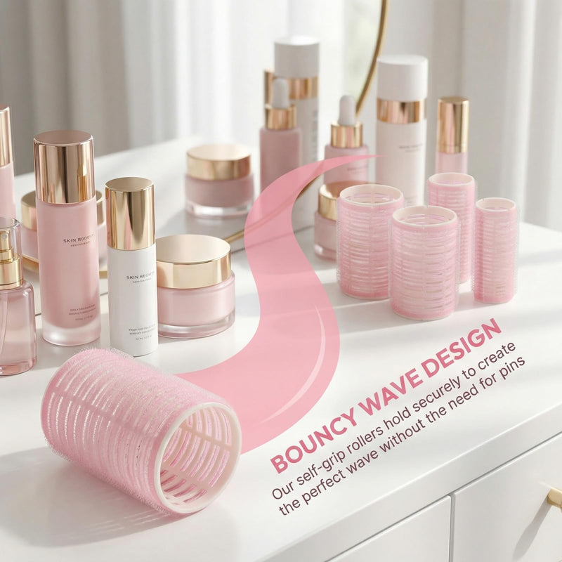 6 PCS Pink Hair Rollers Set, Heatless Curlers Self Grip Rollers for Hair Volume, Hair Rollers for Long Medium Short Hair Styling, Salon Hairdressing Curlers DIY Tool