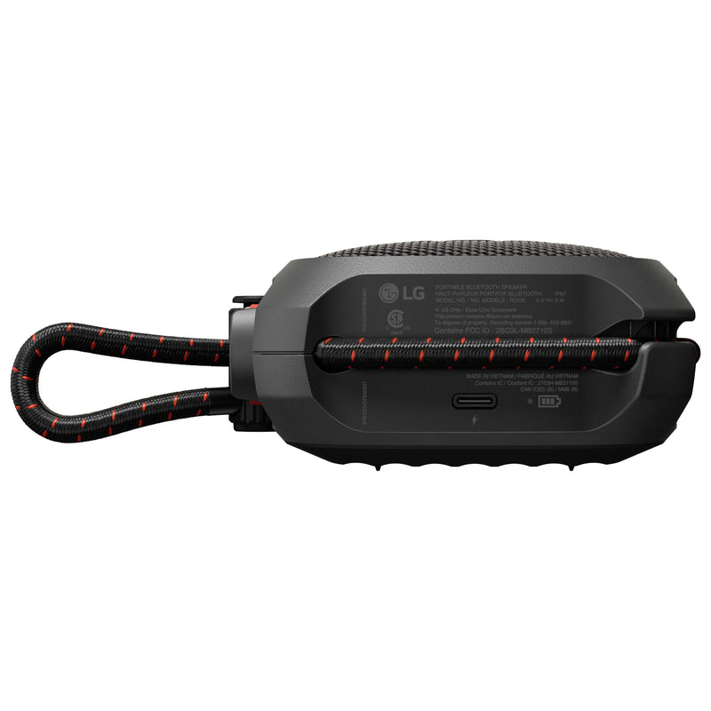 LG xboom Rock by will.i.am, Portable Outdoor Bluetooth Speaker, up to 10 Hours, IP67 Dust and Water Resistant, Adjustable Mounting Cord, Black