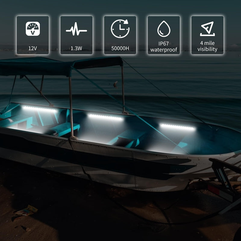 RVZONE LED Boat Interior Lights, Boat Led Strip Lights Marine Waterproof Marine Lighting Strip Night Fishing Lighting for Pontoon, Dinghy, Kayak, Yacht,4 Pcs, White White/11.8 inch/4 Pcs
