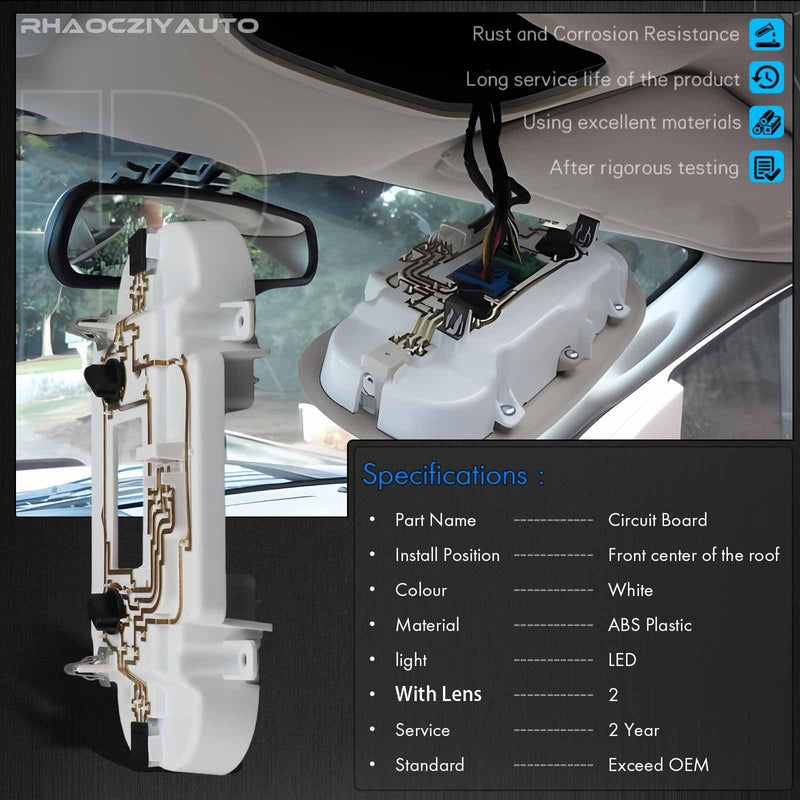 VM2396 829182 Front Overhead Console Circuit Board Repair Kit with 2 Lens Fit for Ford F150 F250 F350 F450 F550 for Lincoln Mark LT 2004-2010 Cab Interior Ceiling Dome Map Reading Light Lamp lights
