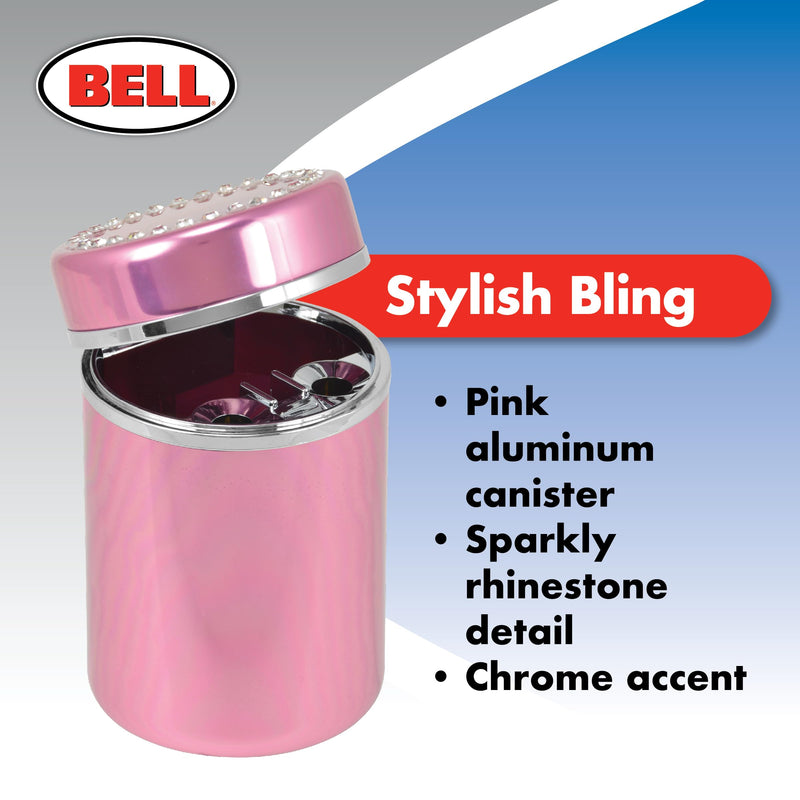 BBell Automotive 22-1-39268-8 Pink Diamond Ash Tray, Multi, One Size, Aluminum Canister with Sparkly Rhinestone Detail
