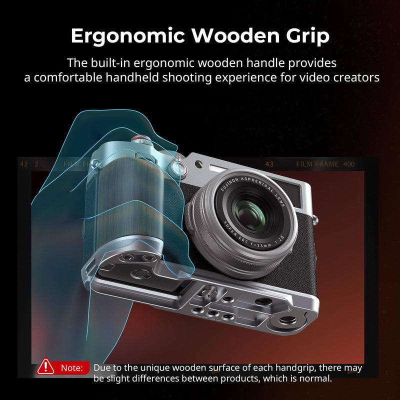 SmallRig X100VI / X100V Handgrip, Wooden L-Shape Grip for FUJIFILM X100VI / X100V Camera, Built-in Quick Release Plate for Arca, with Shutter Button and Hot Shoe Cover, Silver - 4804 Siliver