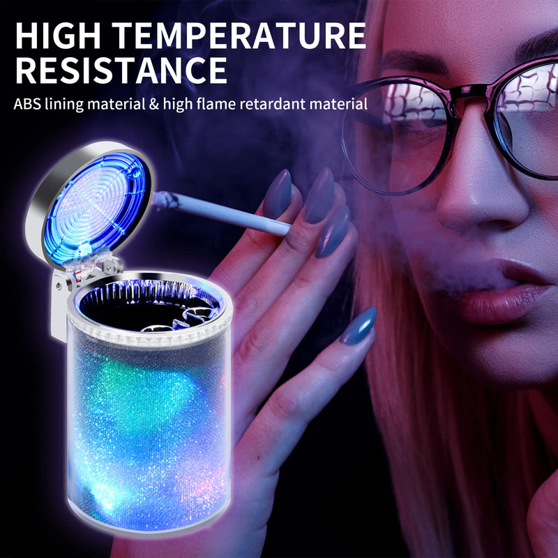 Car Ashtray (2-Pack), Auto Ashtray With LED Light, Mini Car Trash Can, Portable Lid, for Car cup holder, Home , Office and Travel(Silver)