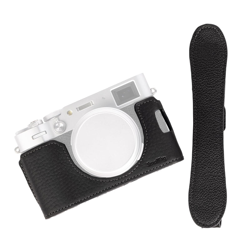SMALLRIG Retro Half Leather Case for Fujifilm X100VI with Neck Strap, Black | Genuine Leather Half Case with Aluminum Alloy Frame and Shoulder Strap