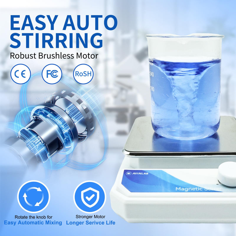 Magnetic Stirrer Set(4 Stir Bars & a Retriever), Strong Magnetic Stir Plate 3000rpm with Speed Control for Liquid Mixing, Magnetic Mixer for Chemistry, Lab, Yeast Starter, Drinks & DIYs