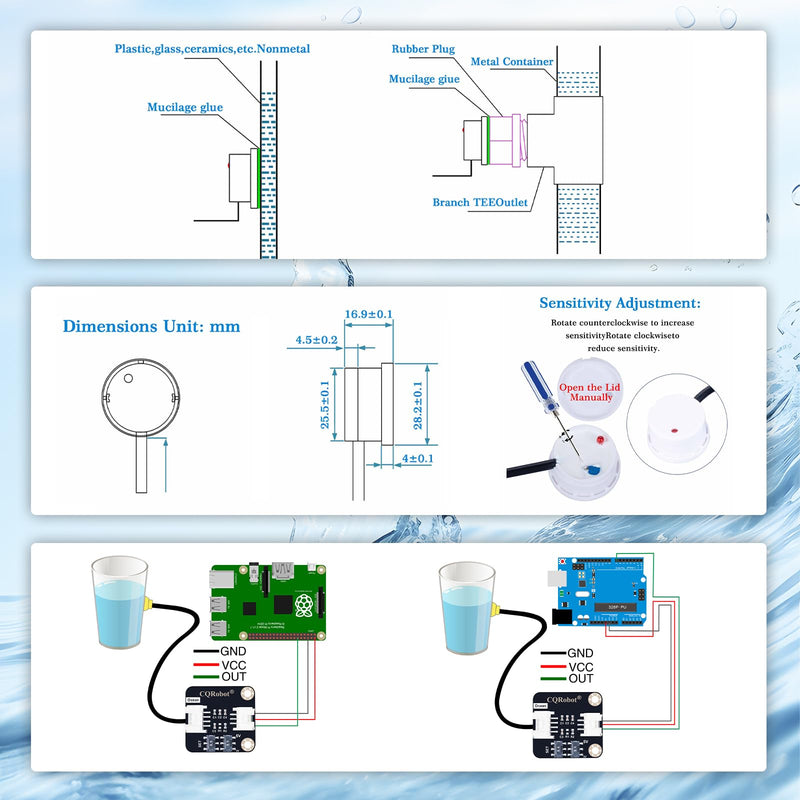 CQRobot Non-Contact Water/Liquid Level Sensor Compatible with Arduino, Raspberry Pi and Other Motherboards. for Industrial Production, Aquarium, Chemical Solution, Agriculture, Gardening, etc. Non-Contact Type-1
