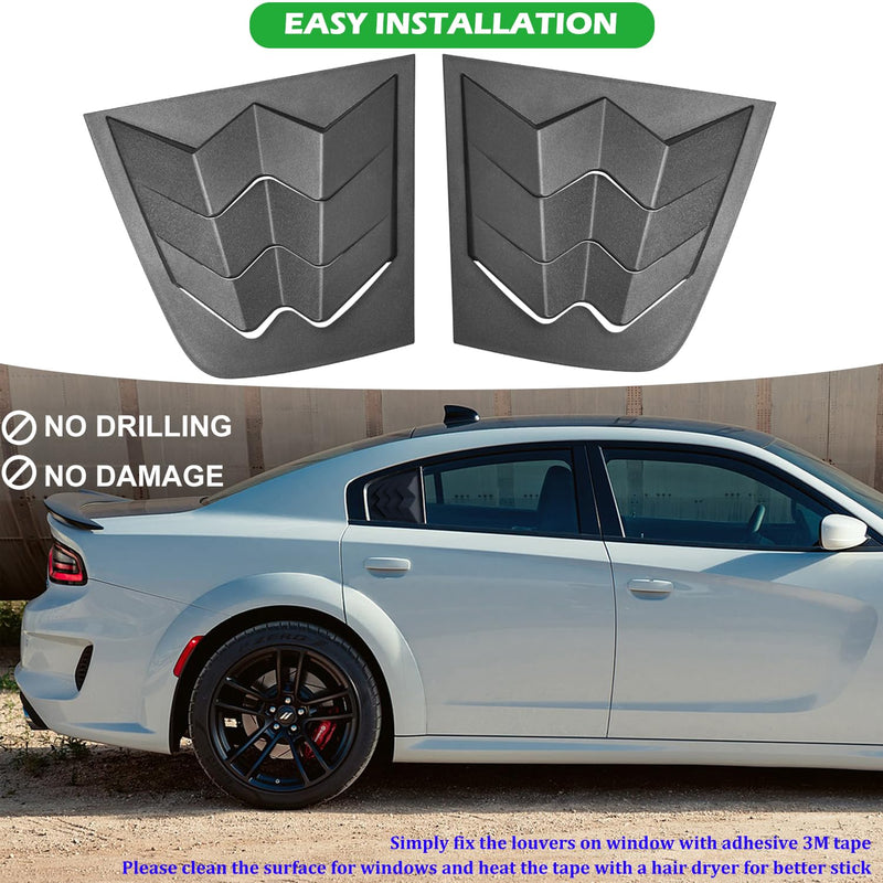 Bonbo Side Window Louvers Air Vent Scoop Shades Cover Blinds ABS Fit for Dodge Charger 2011-2023 in GT Lambo Style Custom Fit (Matte Black)