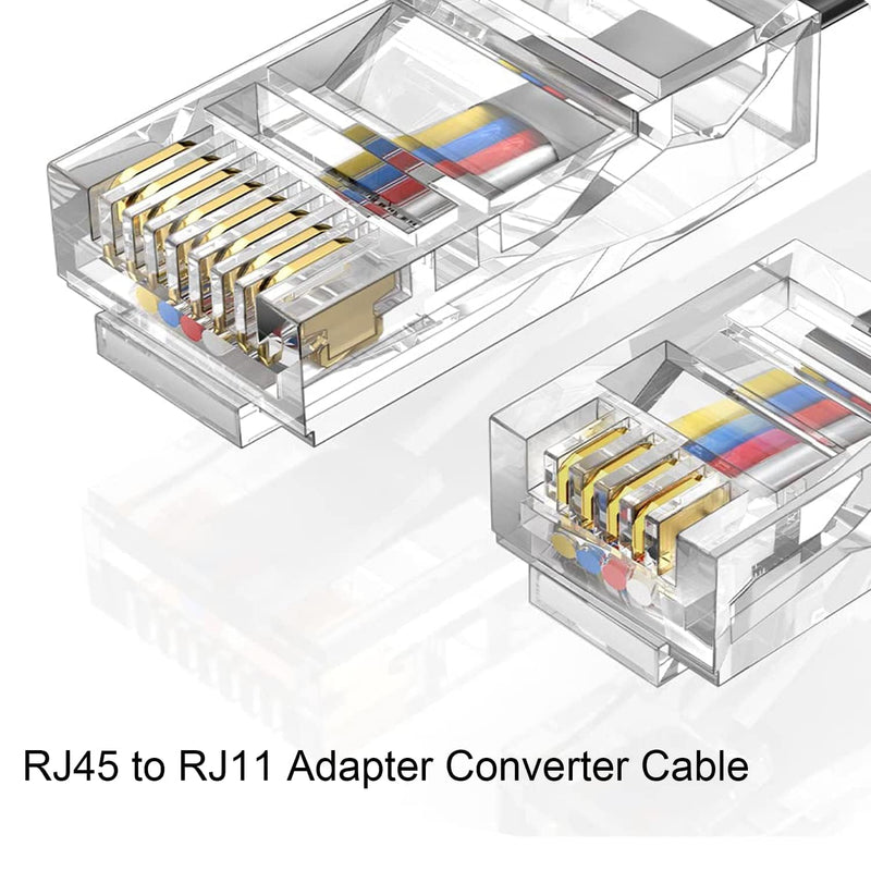 (10 FT / 3PACK) Telephone line RJ45 to RJ11 Adapter,Converter Cable RJ45 8P4C Male to RJ11 6P4C Male 10 FT