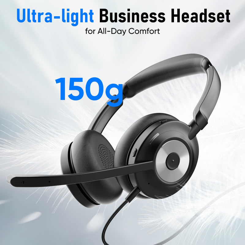 USB Headset with Microphone for PC, Active Noise Cancelling Headphones with ENC Noise Cancelling Mic, Wired Office Computer Headset with Mute for Call Center, Teams, Zoom BNG818